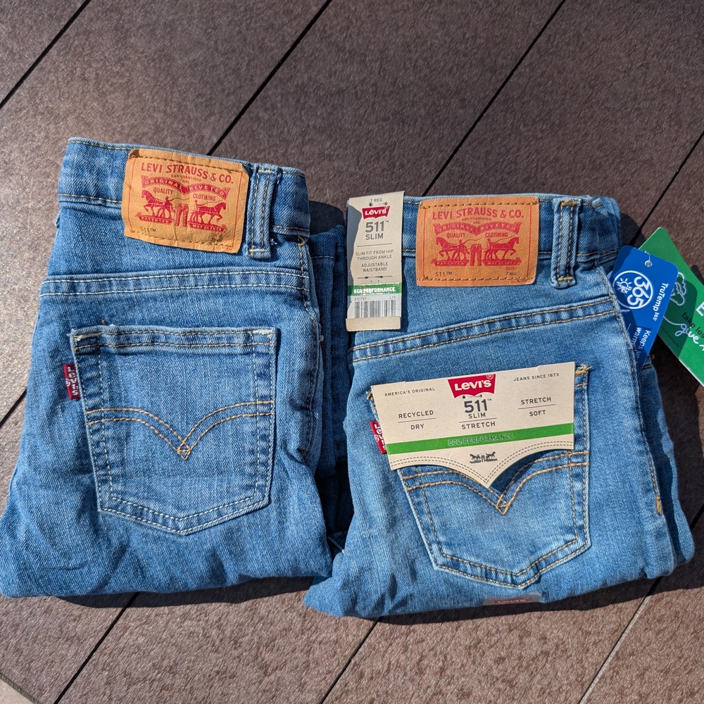 Two Pairs Of Boys' Levi's Blue Jeans, Size 7